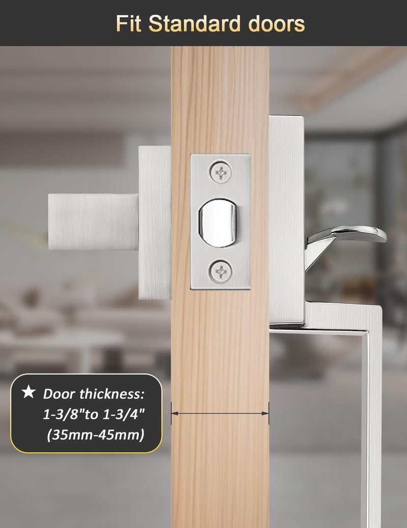 Tinewa Square Brushed Nickel Front Door Handle with Classic Door Lever, Upgrated Exterior Door Entry Handle No Lock, Reversible for Left & Right Handed - Image 3